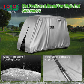 10L0L golf cart cover for 4-person EZGO and Club Car keeps interiors dry.