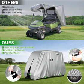 10L0L golf cart cover 4plus2 Yamaha shields rear seating from moisture.