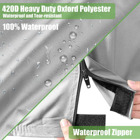Elastic wheel straps secure the 4+2 cover against windy conditions.