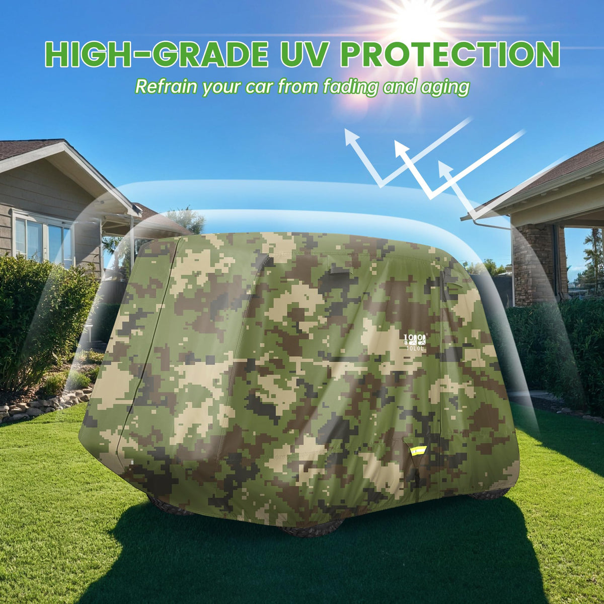 Four air vents on 10L0L golf cart cover for breathability