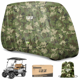 10L0L golf cart cover with extended roof front view showing full coverage