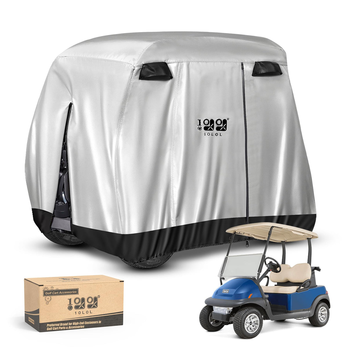 10L0L golf cart cover front view protecting cart from rain and dust