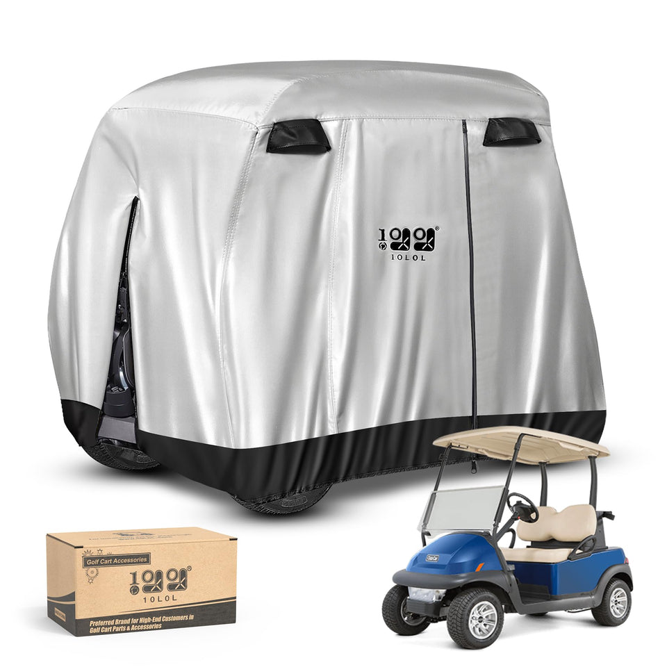 10L0L golf cart cover front view protecting cart from rain and dust