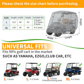 10L0L golf cart cover front view highlights waterproof fabric and UV resistance.