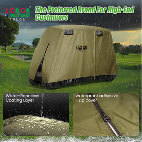 10L0L golf cart cover side view shows breathable vents and secure fit.