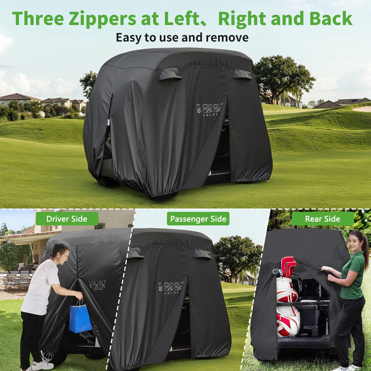 10L0L golf cart cover with storage bag for neat stowage