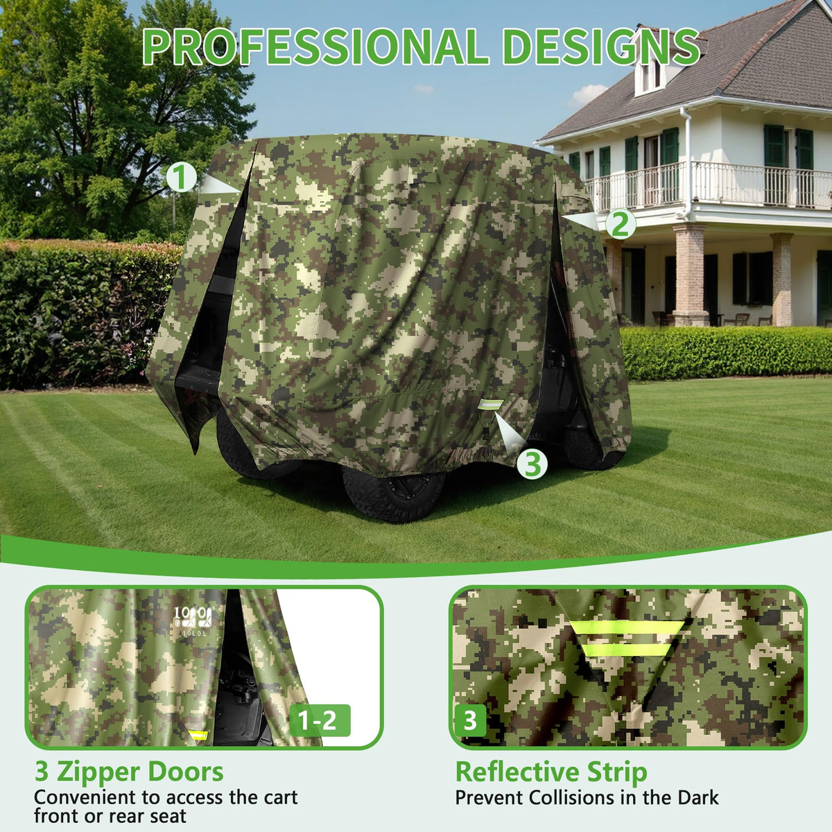 Wind-proof hem on 10L0L golf cart cover secured along side