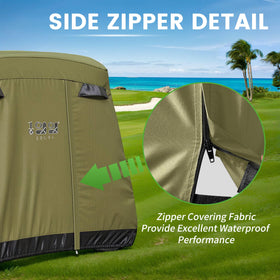Wind straps and elastic bottom provide secure, storm-ready fit.