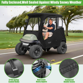 10L0L Golf Cart Deluxe Driving Enclosure 600D fabric detail shows resilience.