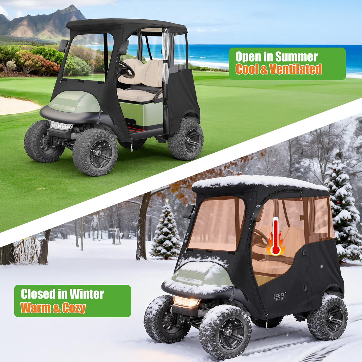 10L0L Golf Cart Deluxe Driving Enclosure waterproof and UV blocking features.