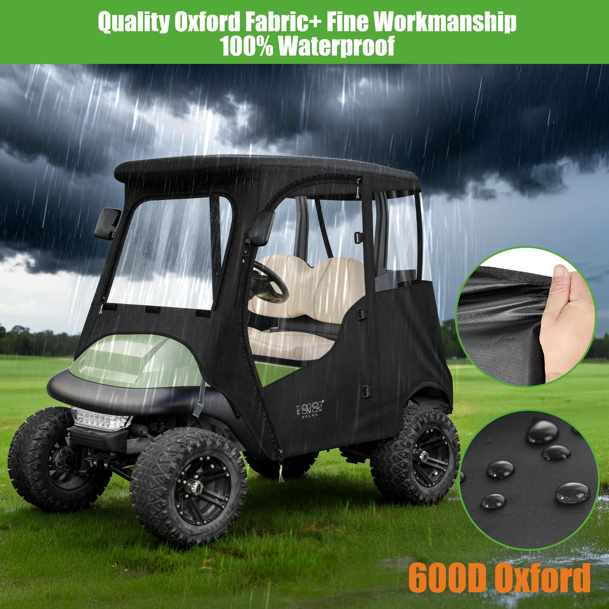 10L0L Golf Cart Deluxe Driving Enclosure zipper detail shows durable hardware.