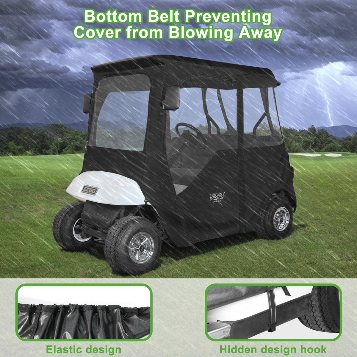 Tool-free installation of the 10L0L enclosure over EZGO TXT RXV roof