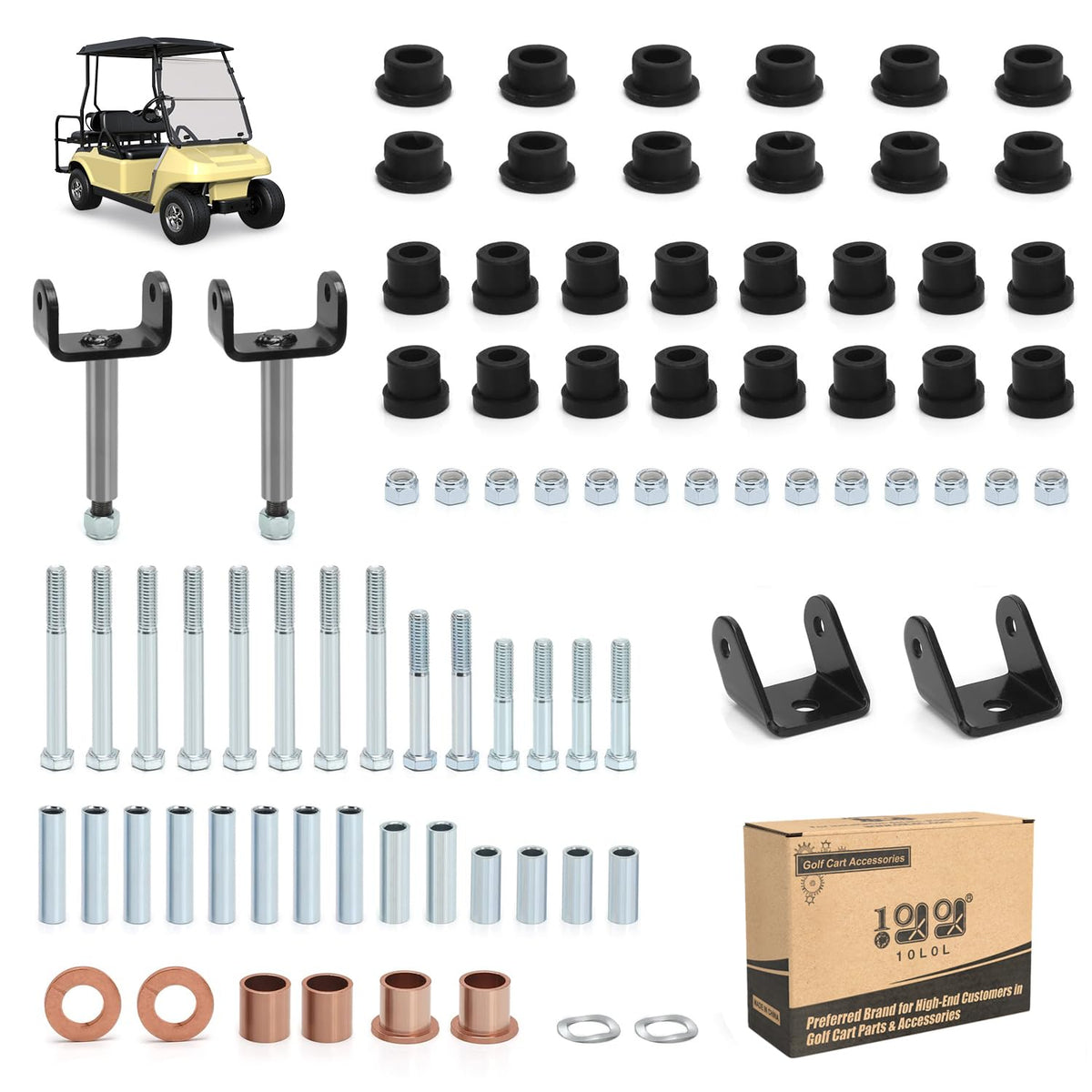 10L0L Golf Cart Deluxe front and rear repair kit for Club Car DS improves suspension fit.