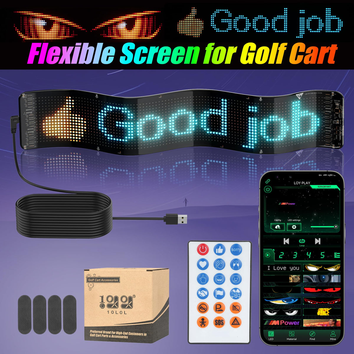 10L0L Golf Cart Devil Eyes Light Sign with extended cables for high visibility placements