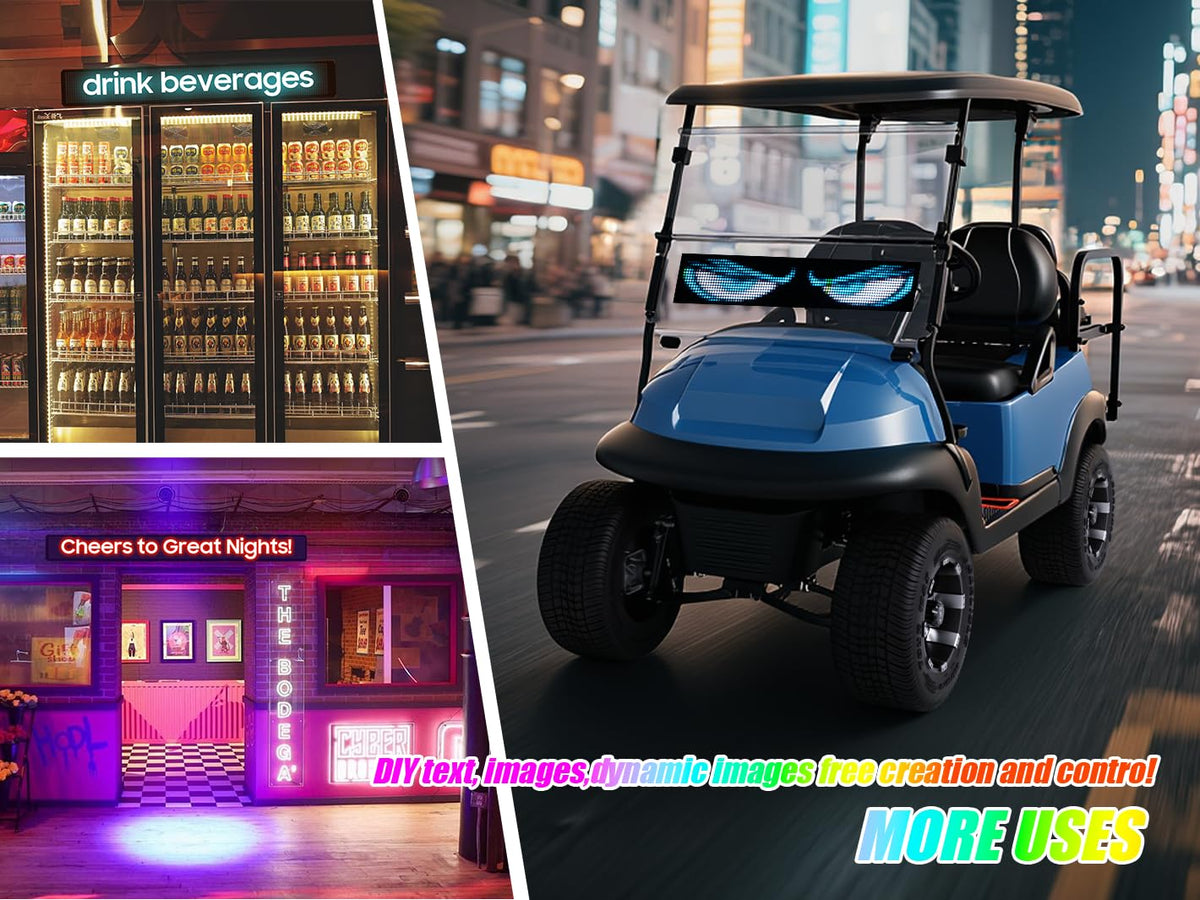 10L0L Golf Cart Devil Eyes Light Sign festival setup highlighting promotions
