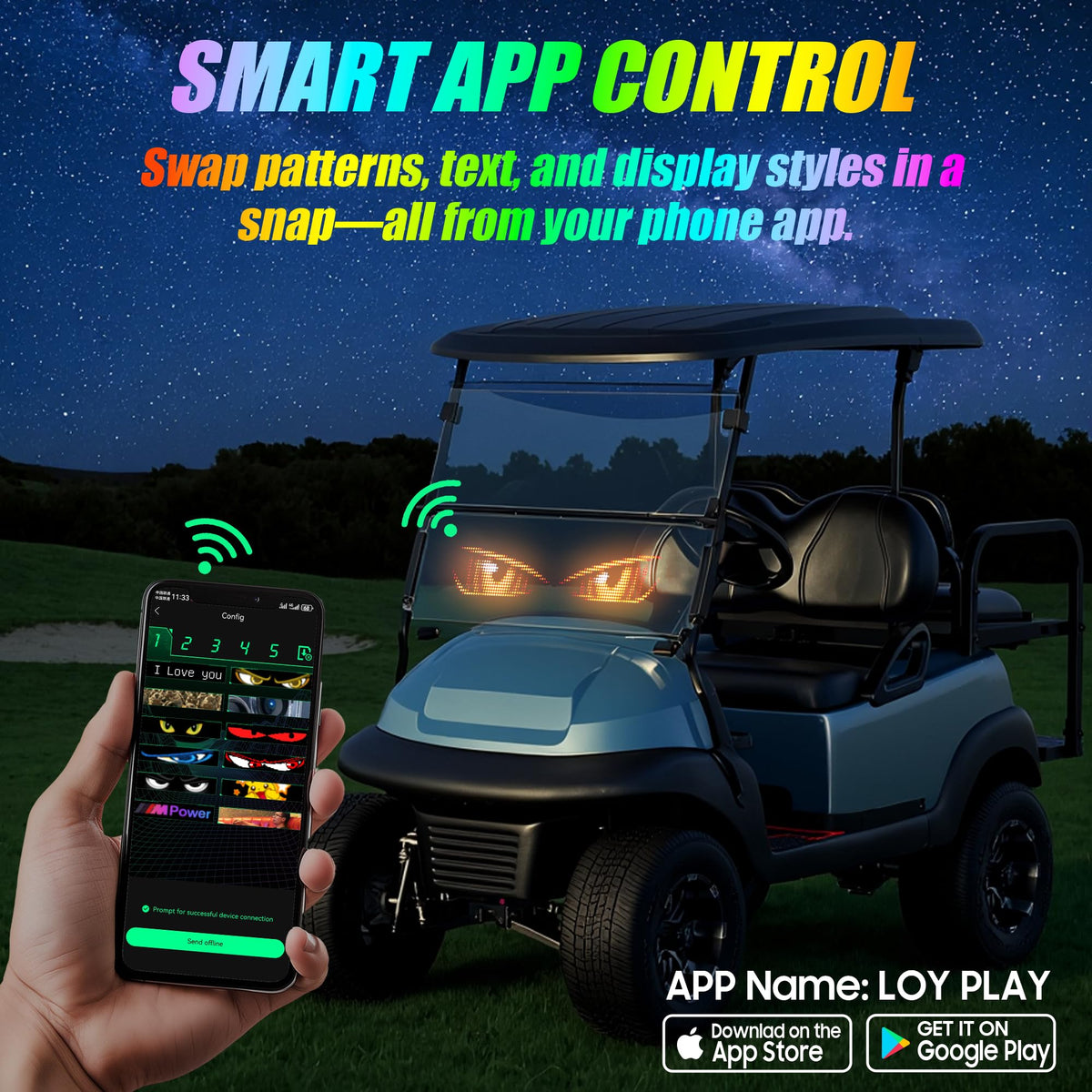 10L0L Golf Cart Devil Eyes Light Sign mounted for quick installation
