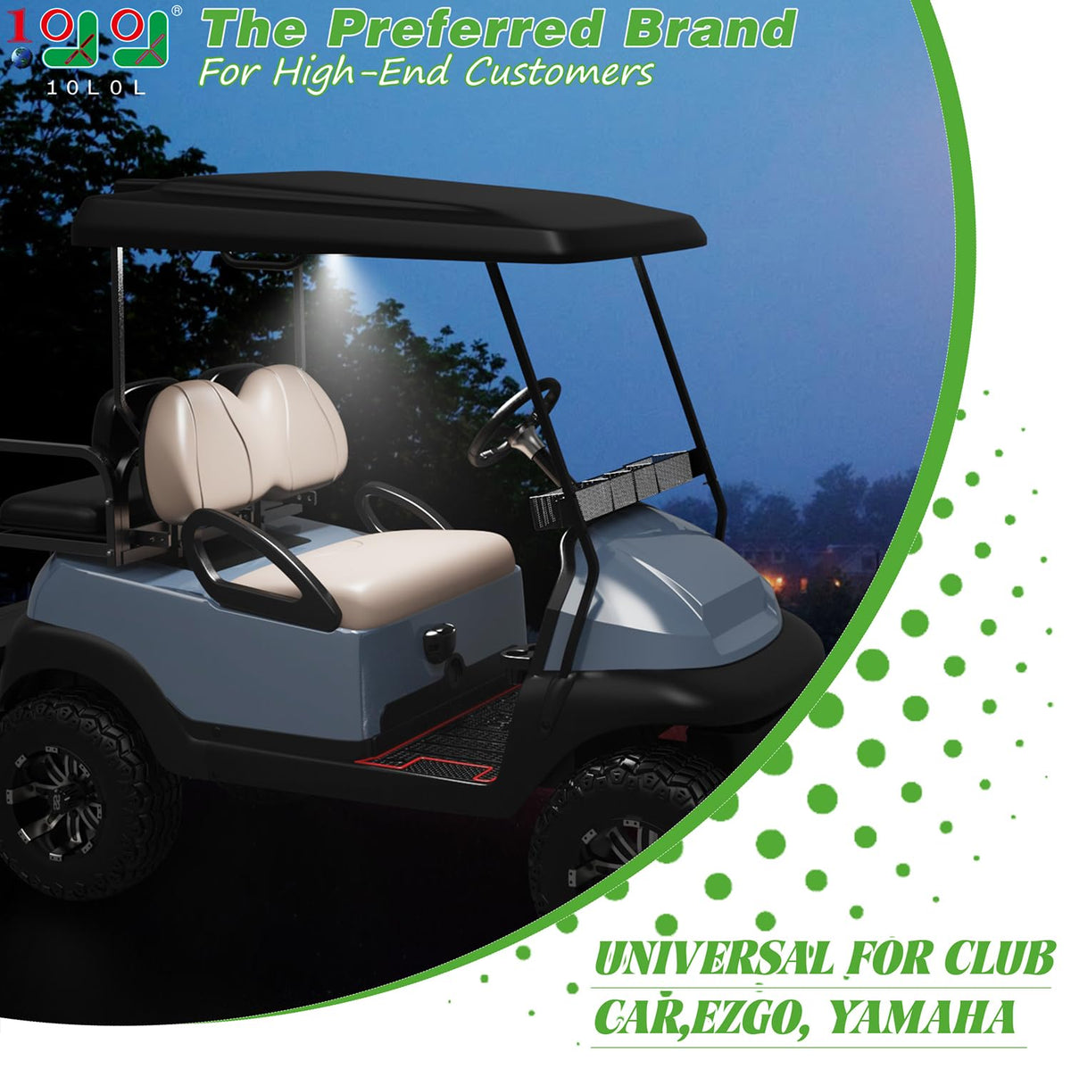 10L0L golf cart dome light white roof attachment showing easy mounting