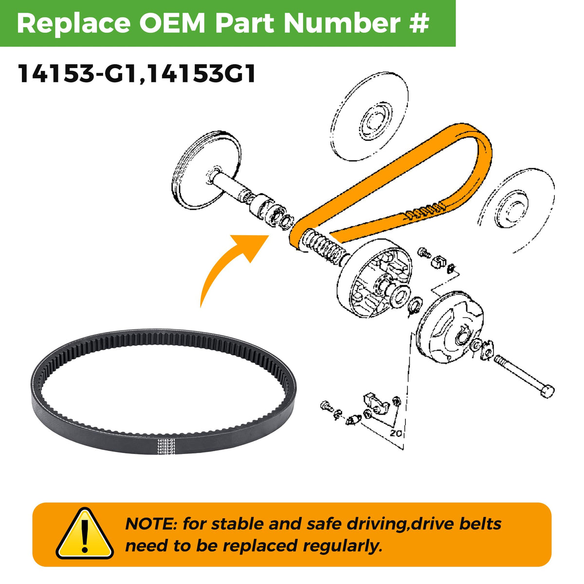 10L0L drive belt packaging image shows single belt and warranty