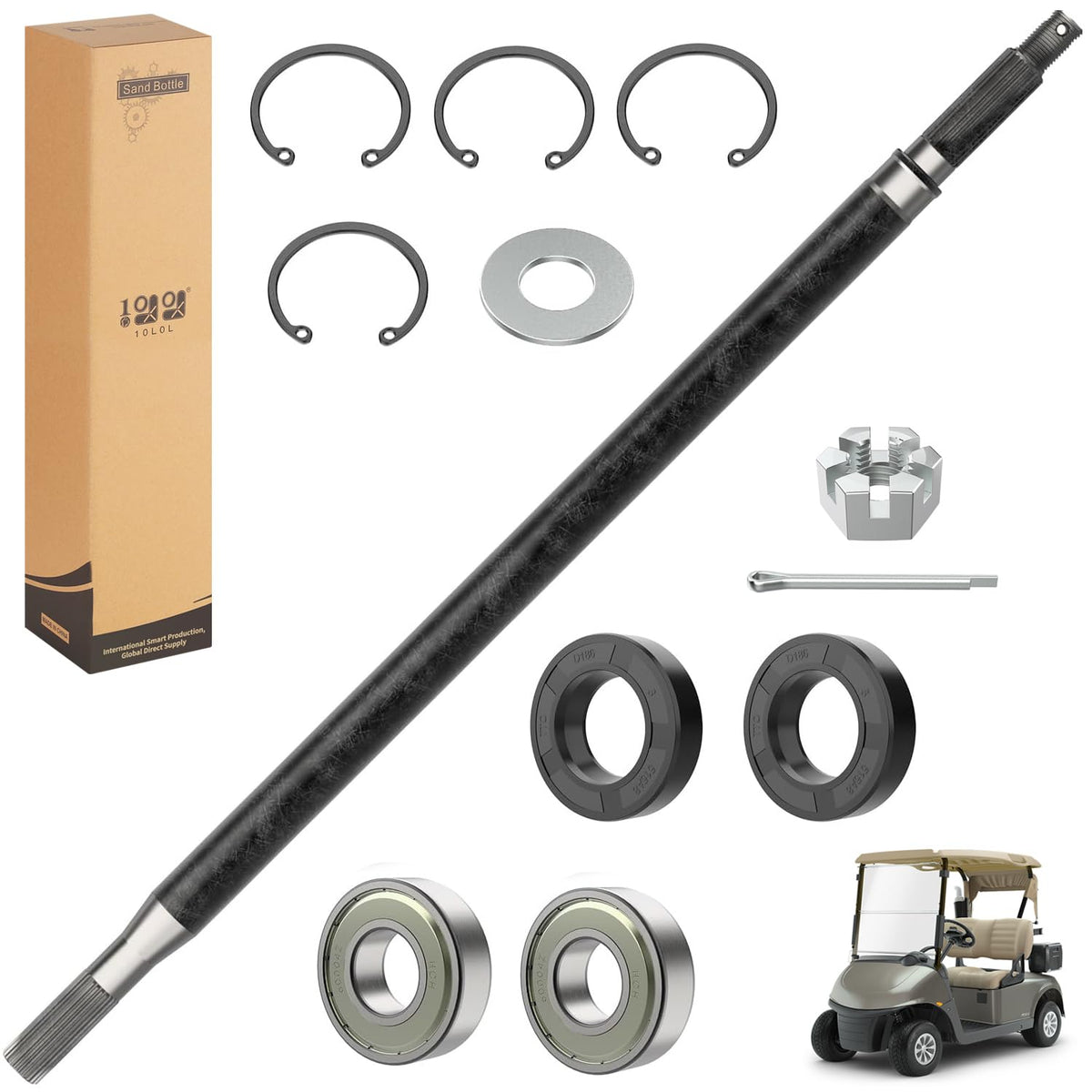 10L0L golf cart driver-side rear spline axle shaft for EZGO RXV electric, smoother ride.