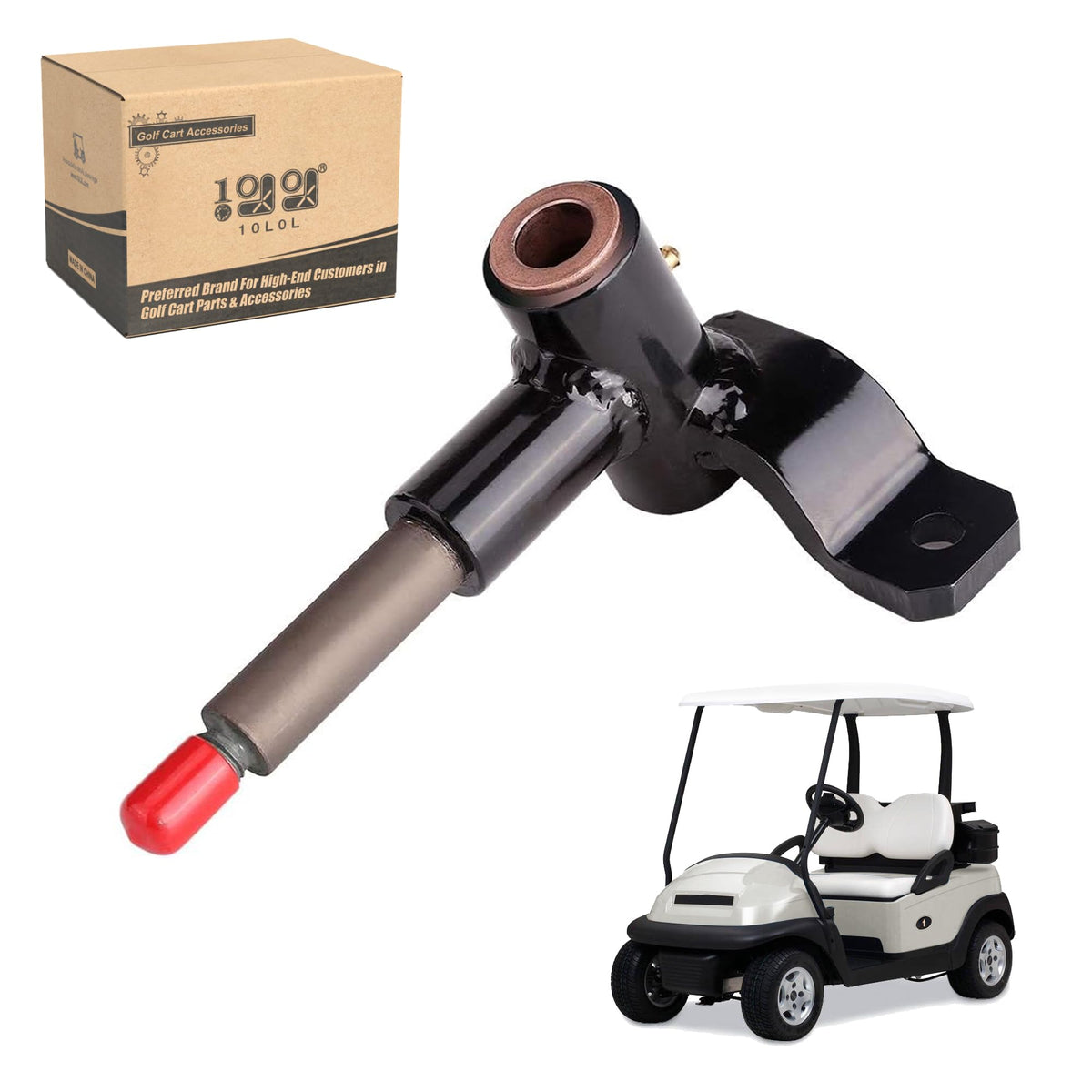 10L0L golf cart driver side spindle for Club Car Precedent improves steering reliability