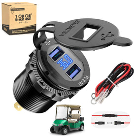 10L0L golf cart dual USB outlet with LED voltmeter for real-time battery monitoring