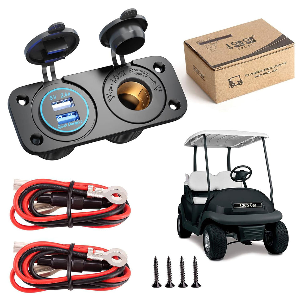 10L0L golf cart dual USB ports quick charge 3.0 for fast charging on outdoor trips.