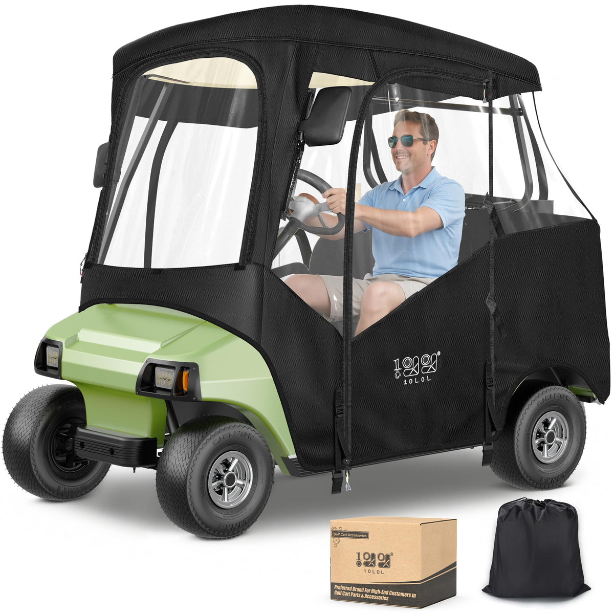 10L0L golf cart enclosure fits 2-person Club Car DS/Precedent for protection