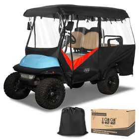 10L0L golf cart enclosure four-passenger side view showing coverage