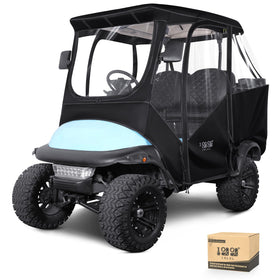 10L0L Golf Cart Enclosure front view protects from wind and rain while driving