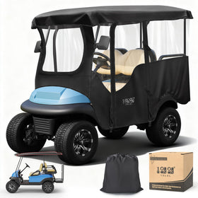 10L0L golf cart enclosure for 4-seat Precedent offers rain protection and clear visibility