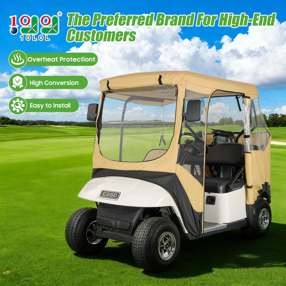 Four-sided design for full weather protection on EZGO golf cart