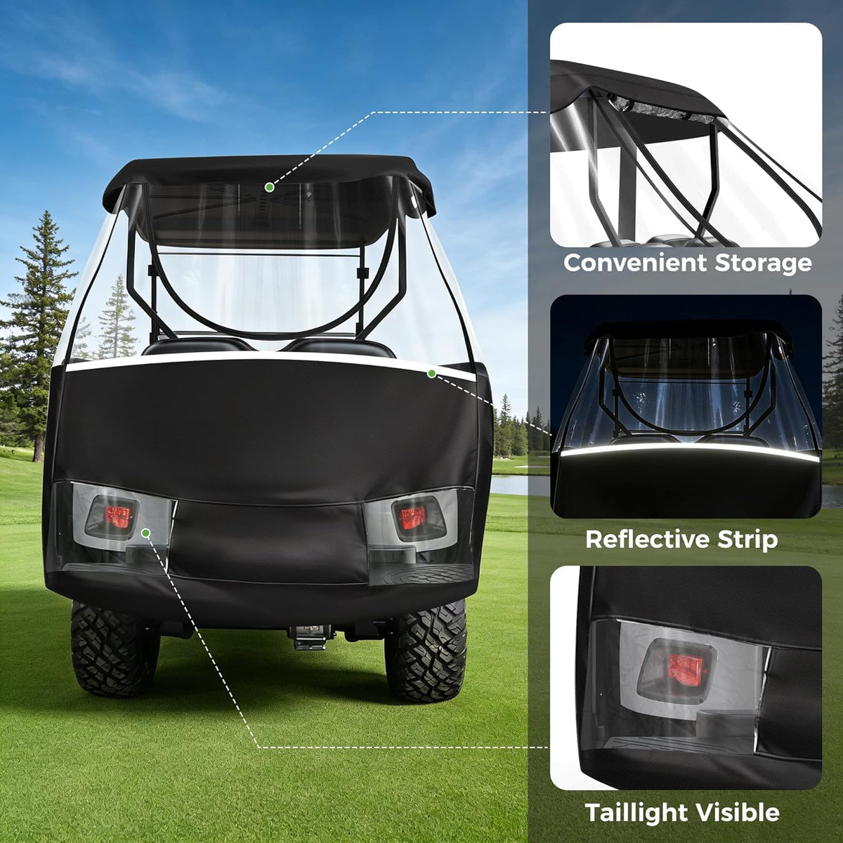10L0L 59-inch roof EZGO TXT enclosure offers secure fit and weather protection.