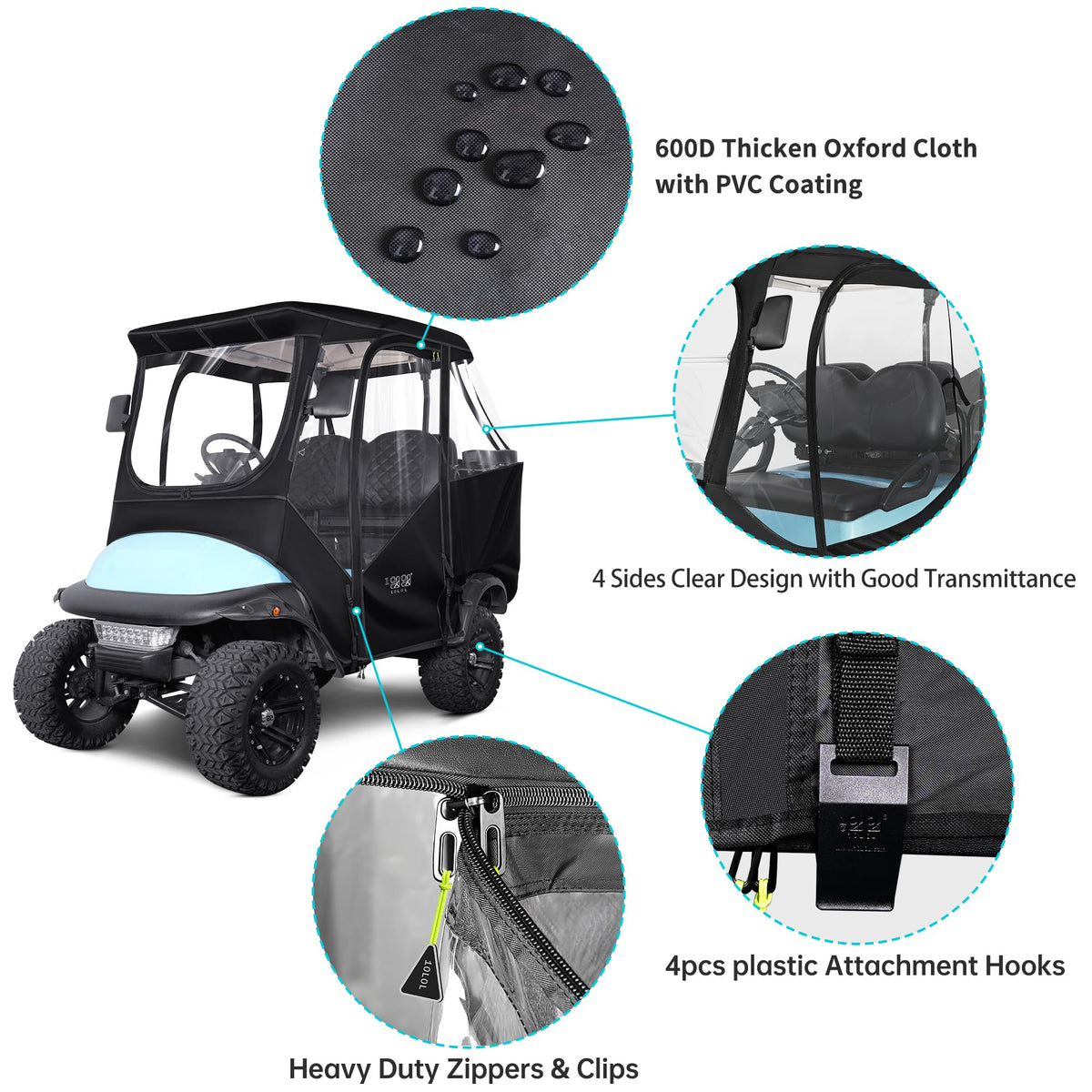 10L0L Golf Cart Enclosure 600D material for durable outdoor use