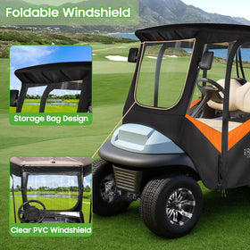 10L0L golf cart enclosure with 600D water-repellent walls protects from rain.