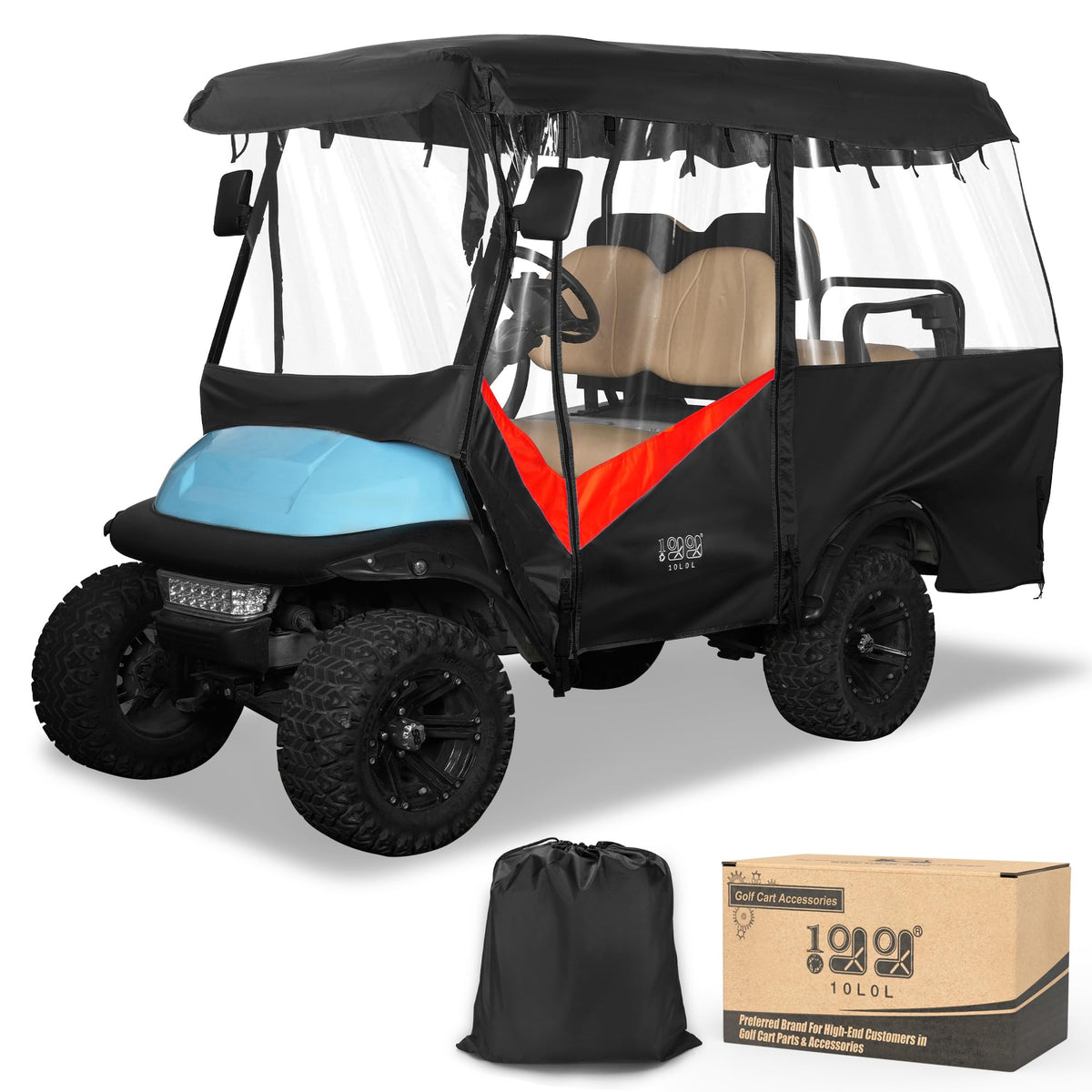 10L0L Golf Cart Enclosure with 86.6-inch roof for all-season protection