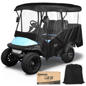 10L0L golf cart enclosure with 86-inch extended roof offering roomy protection in all weather