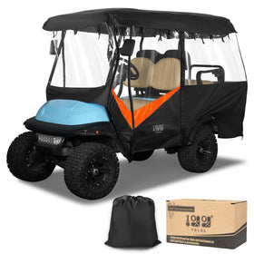 10L0L golf cart enclosure with 86-inch extended roof shields all passengers from rain