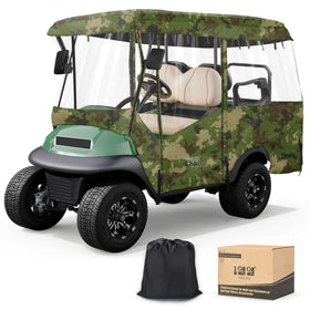 10L0L golf cart enclosure with 86-inch extended roof protects four passengers outdoors