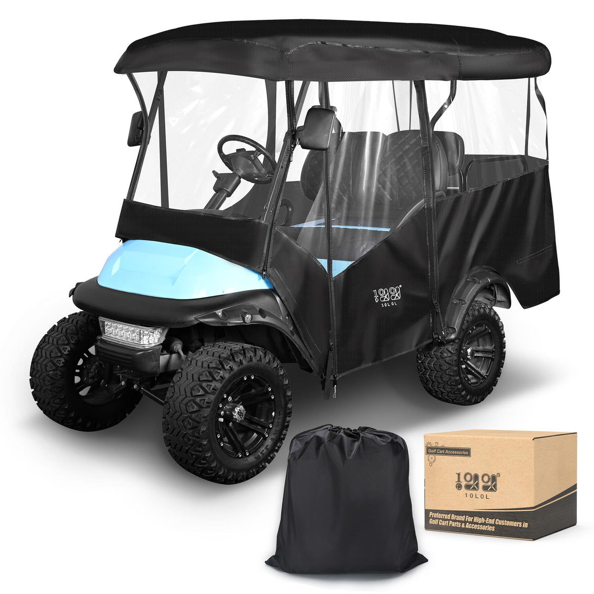 10L0L golf cart enclosure with 86-inch roof fit offers all-weather protection and durable coverage.