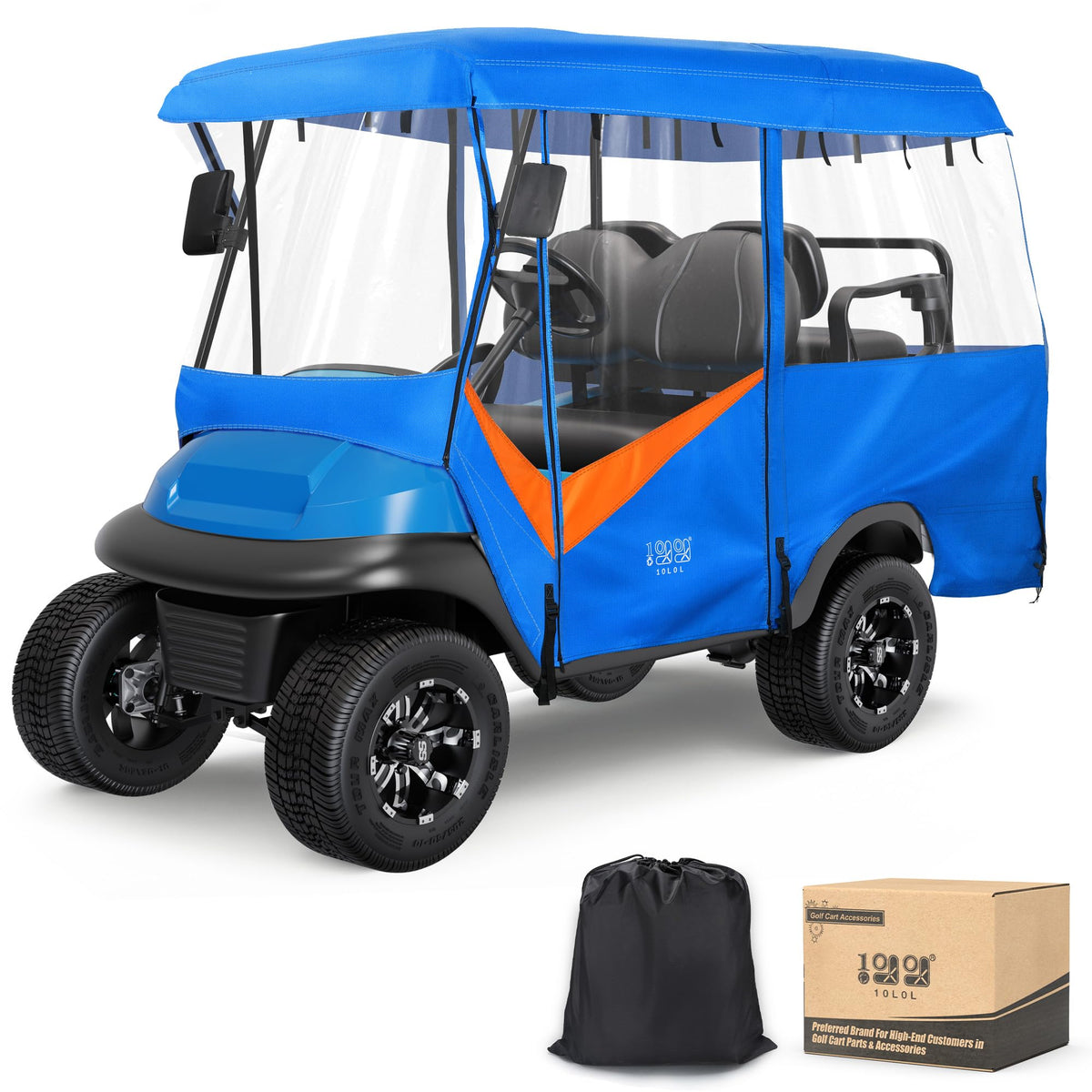 The 10L0L golf cart enclosure with 86 inch roof improves visibility and weather protection.