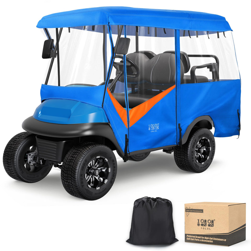 The 10L0L golf cart enclosure with 86 inch roof improves visibility and weather protection.