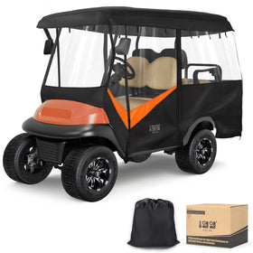 10L0L golf cart enclosure with 86-inch roof for four-passenger comfort and weather protection.