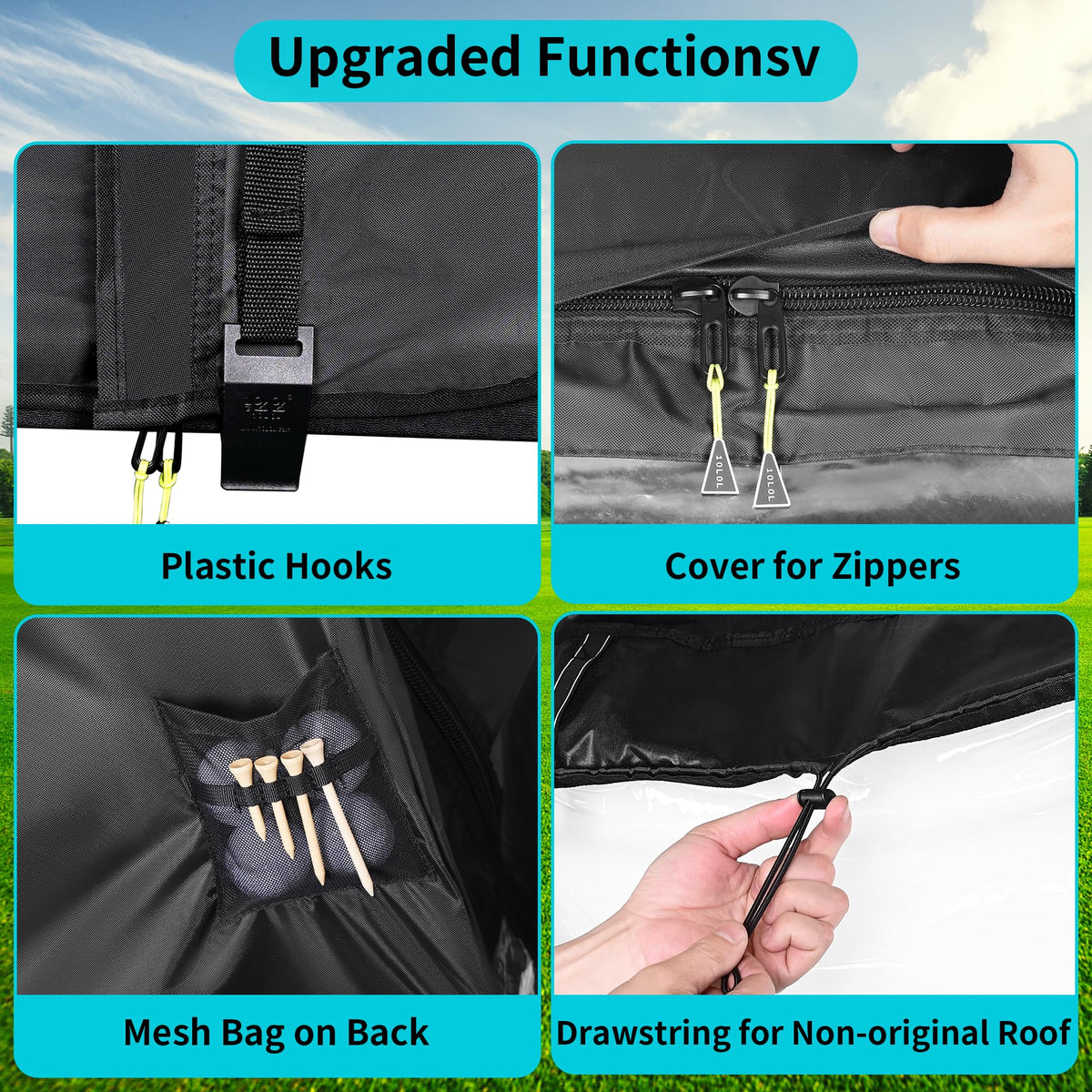 10L0L Golf Cart Enclosure bottom hooks keep it anchored