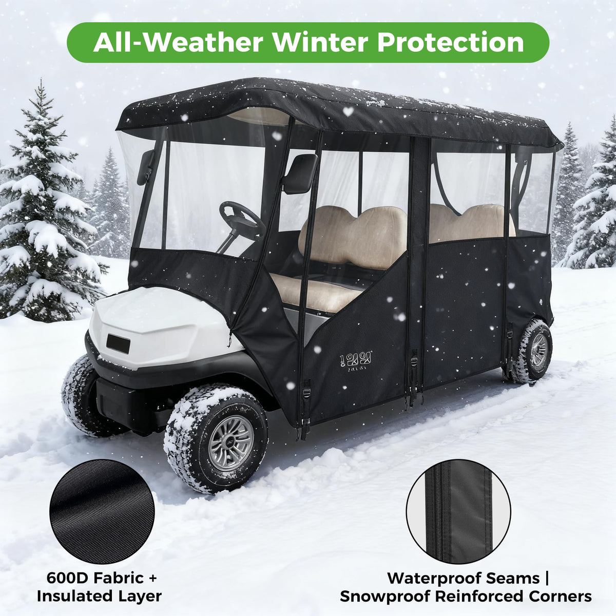 10L0L golf cart enclosure brake light window and mirror cutouts for visibility.