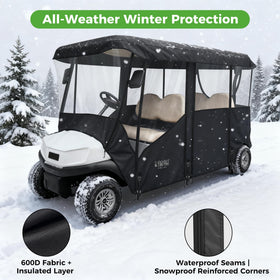 10L0L golf cart enclosure brake light window and mirror cutouts for visibility.