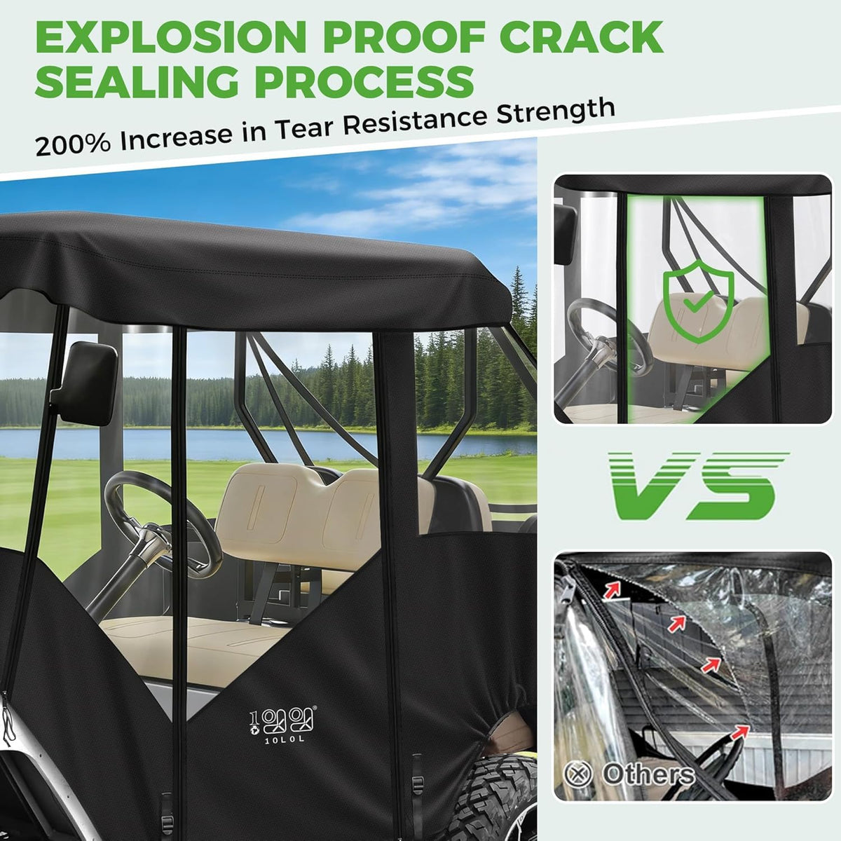 10L0L EZGO TXT enclosure features clear PVC windows for panoramic view.