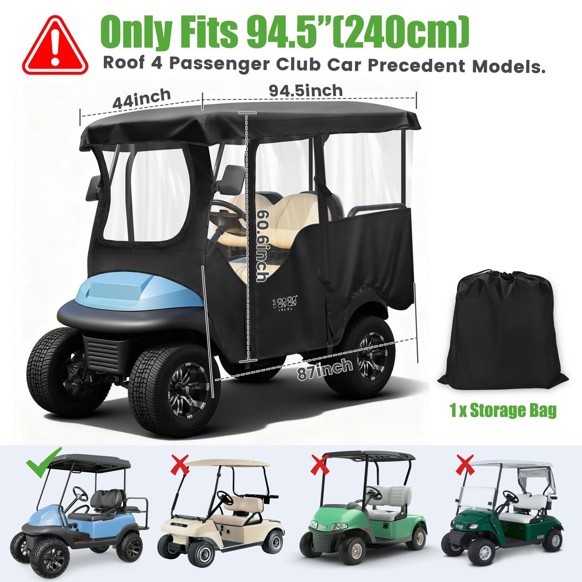 10L0L golf cart enclosure features clear PVC windows for maximum outdoor visibility