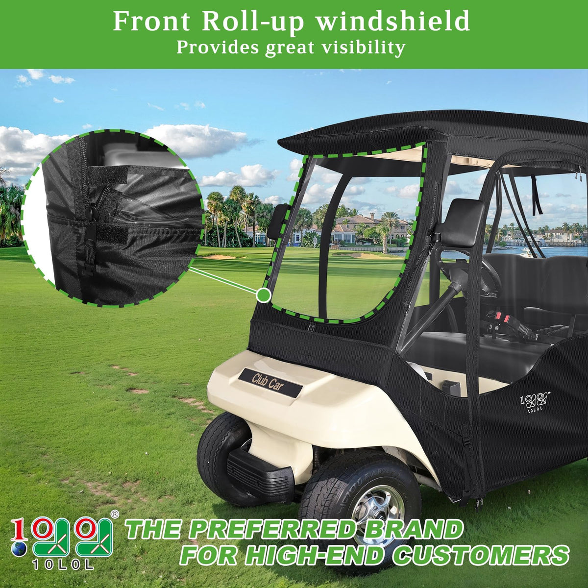 10L0L golf cart enclosure clear windows improve visibility while staying weatherproof
