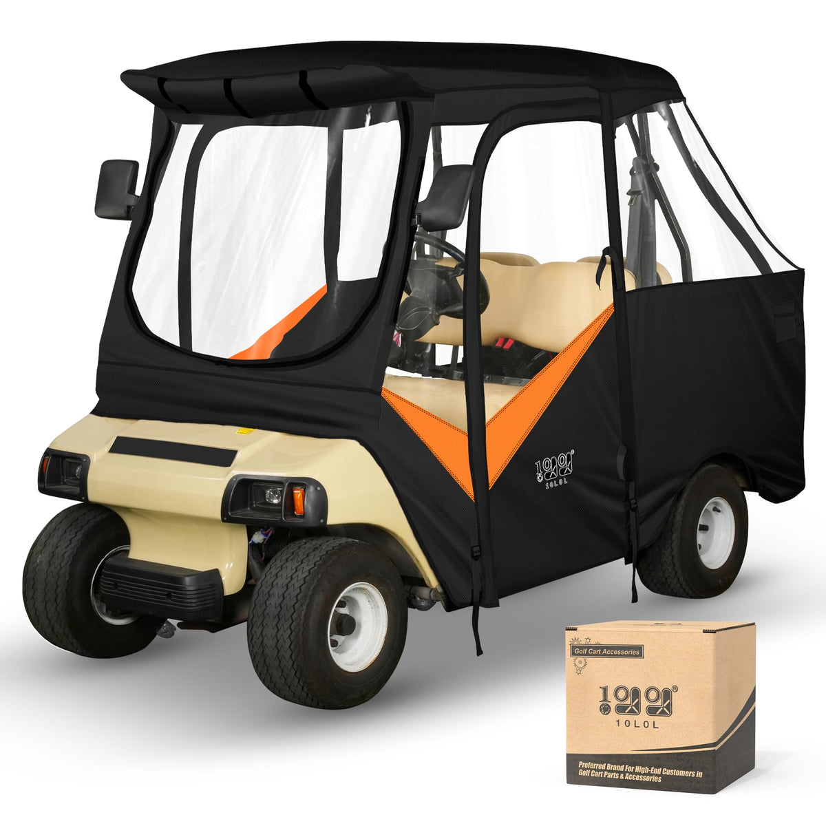 10L0L golf cart enclosure for Club Car DS 2+2 short roof provides all-weather protection.