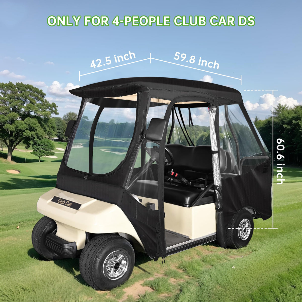 10L0L enclosure with left mirror openings for safe Club Car DS 4P driving.